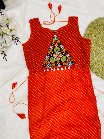 Bandhani Embroidered Cotton Kurti – Red Radiance