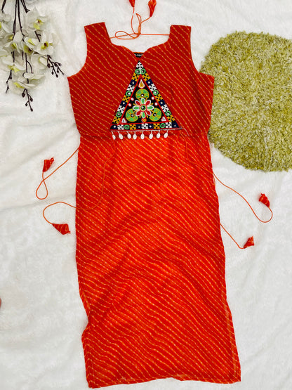 Bandhani Embroidered Cotton Kurti – Red Radiance