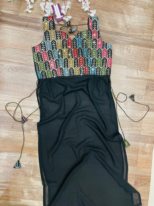 "Rangriti Mirror Blouse Skirt Set – Black Love Edition"