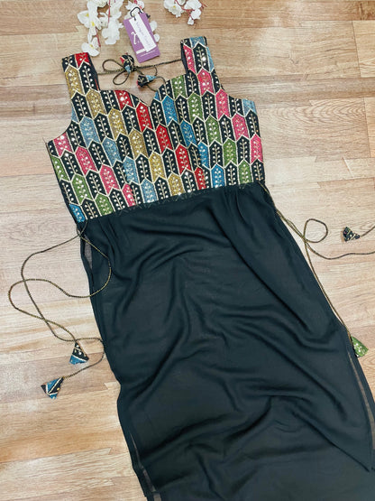 "Rangriti Mirror Blouse Skirt Set – Black Love Edition"