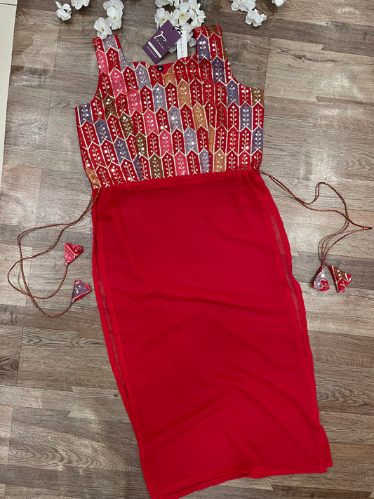 Rangriti Mirror Blouse Skirt Set –Red Love Edition"