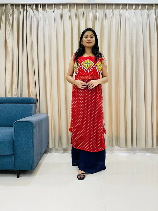 BALADA Red Georgette Kurti for Navratri – Vibrant Mirror Work Festive Wear