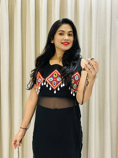 Womens Navratri Black Georgette Kurti