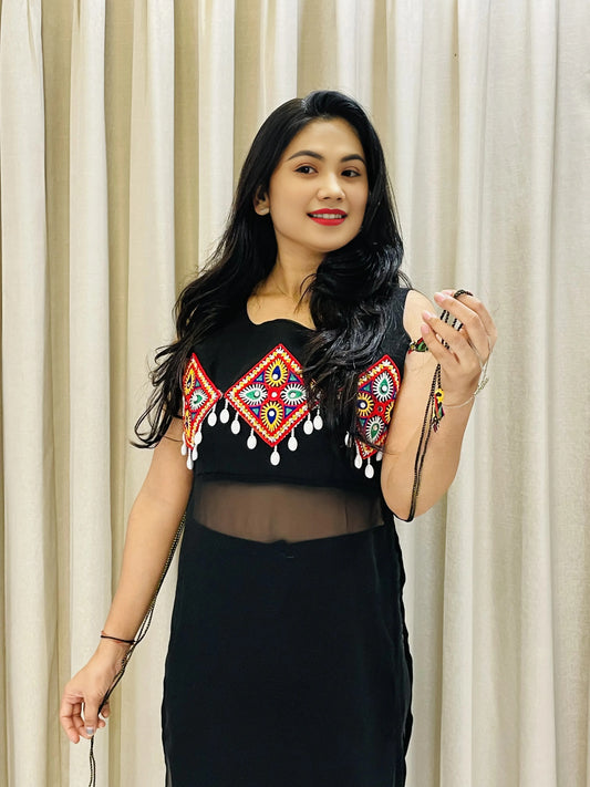 Womens Navratri Black Georgette Kurti