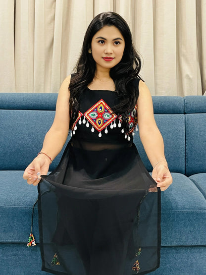 Womens Navratri Black Georgette Kurti