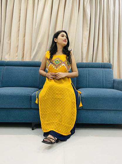BALADA Yellow Georgette Kurti for Navratri – Traditional Mirror Work Festive Style