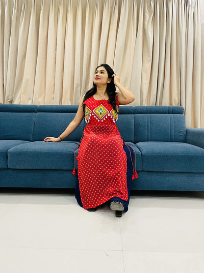 BALADA Red Georgette Kurti for Navratri – Vibrant Mirror Work Festive Wear