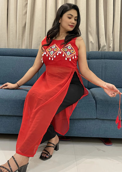 Red Navratri Kurti For Womens And Gilrs