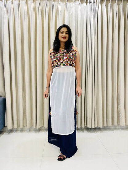 Navratri Special Embroidered Georgette Kurti for Women – Sleeveless Festive Wear