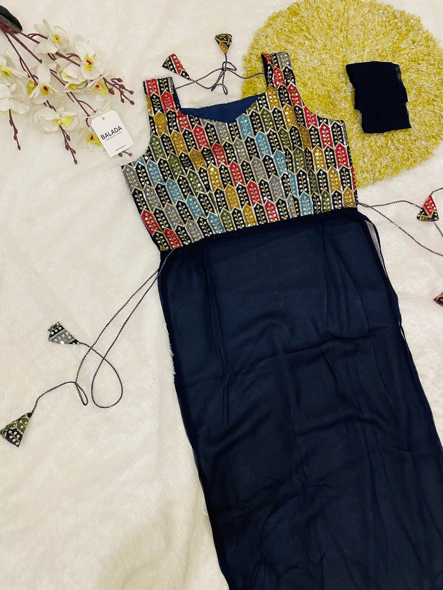 Geometric Mirror Work Kurti with Embroidered Yoke