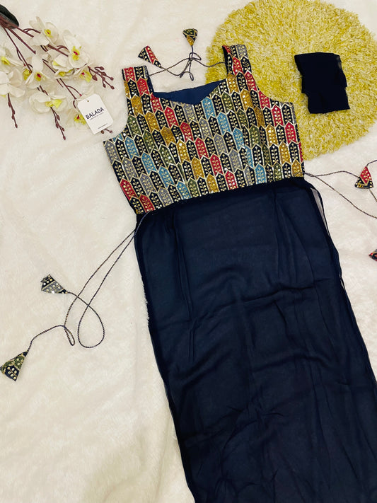 Geometric Mirror Work Kurti with Embroidered Yoke