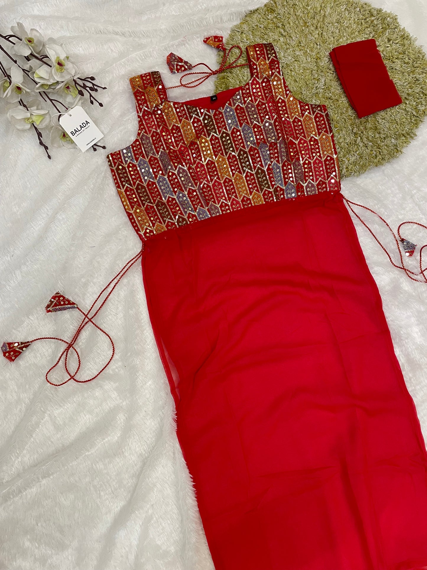 Geometric Mirror Work Kurti with Embroidered Yoke