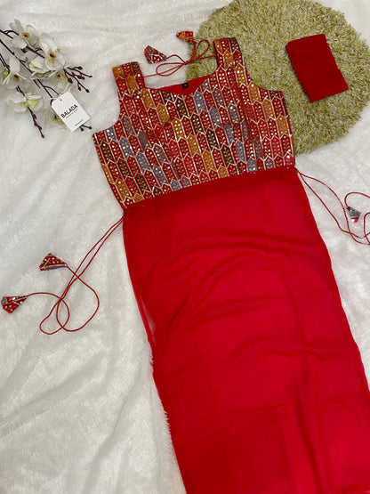 Geometric Mirror Work Kurti with Embroidered Yoke