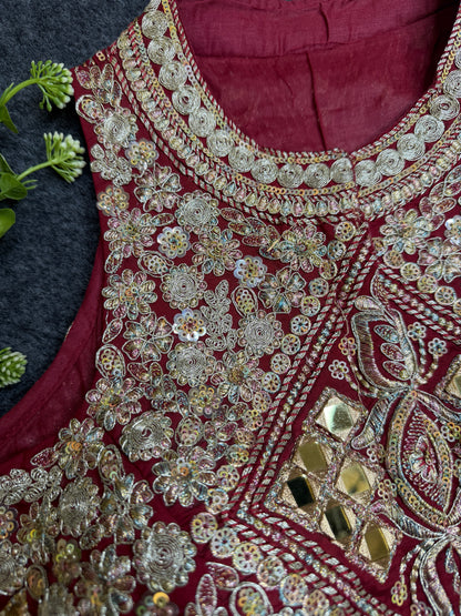 BALADA Maroon Heavy Embroidered Mirror Work Readymade Blouse for Women | Designer Wedding Blouse | Bridal Lehenga Blouse | Festive Party Wear Blouse