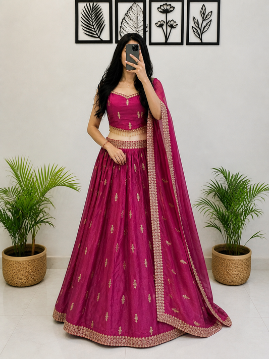 BALADA Wine Pink Lehenga Choli for Women | Festive Wear Georgette Lehenga with Dupatta | Wedding, Navratri, Party Wear Ethnic Set
