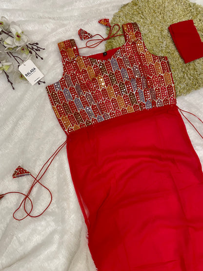 Geometric Mirror Work Kurti with Embroidered Yoke