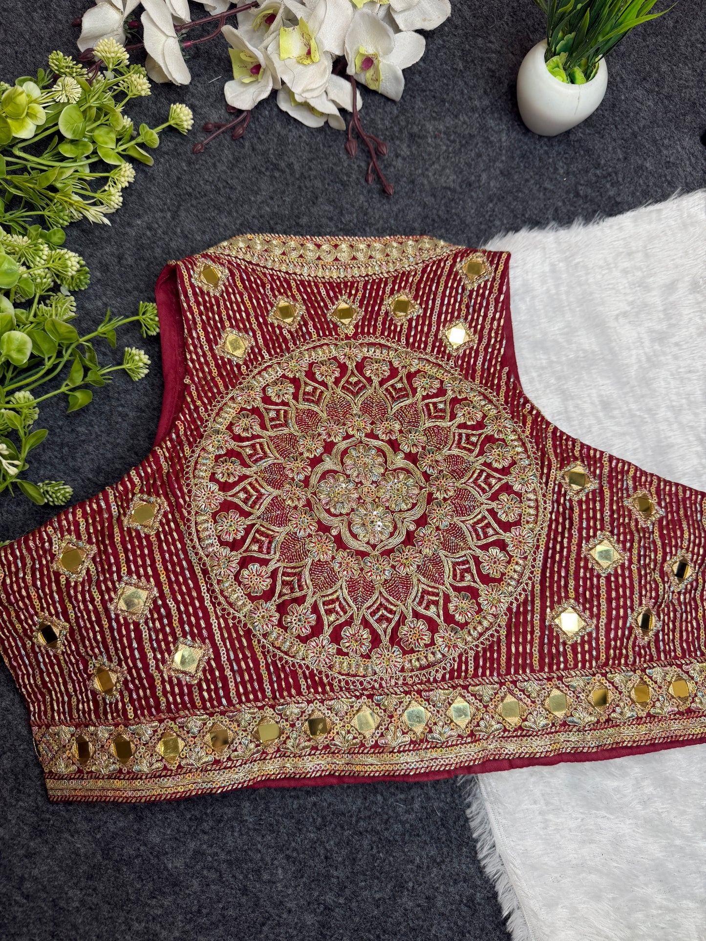 BALADA Maroon Heavy Embroidered Mirror Work Readymade Blouse for Women | Designer Wedding Blouse | Bridal Lehenga Blouse | Festive Party Wear Blouse