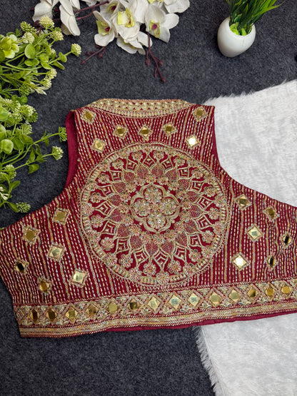 BALADA Maroon Heavy Embroidered Mirror Work Readymade Blouse for Women | Designer Wedding Blouse | Bridal Lehenga Blouse | Festive Party Wear Blouse