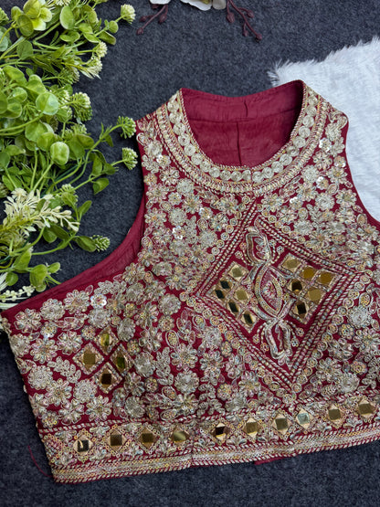 BALADA Maroon Heavy Embroidered Mirror Work Readymade Blouse for Women | Designer Wedding Blouse | Bridal Lehenga Blouse | Festive Party Wear Blouse