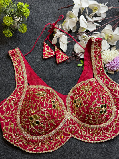 Pink Gold Mirror Work Designer Blouse | Heavy Embroidered Bridal Party Wear Blouse for Women