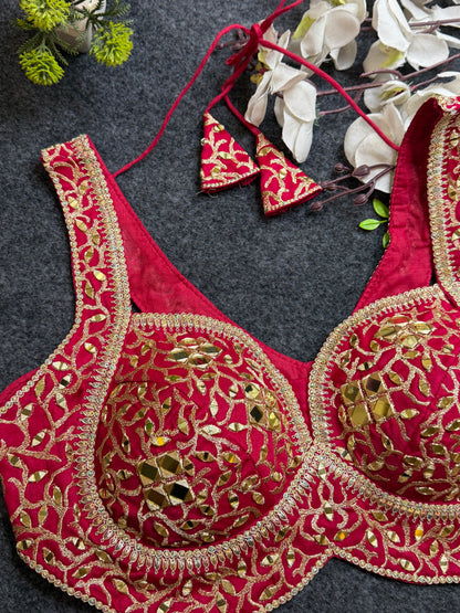 Pink Gold Mirror Work Designer Blouse | Heavy Embroidered Bridal Party Wear Blouse for Women