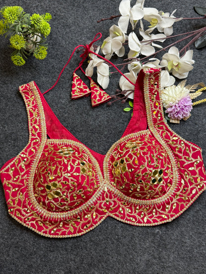 Pink Gold Mirror Work Designer Blouse | Heavy Embroidered Bridal Party Wear Blouse for Women