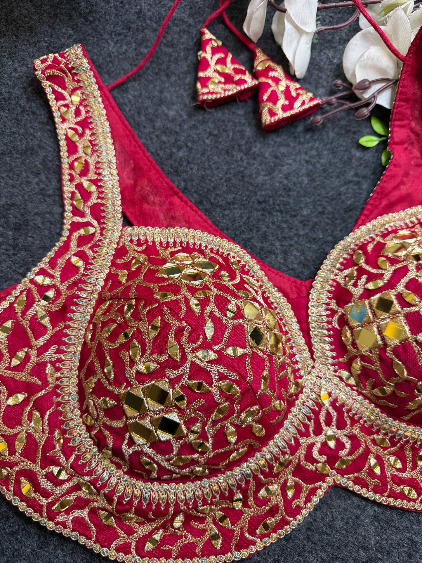 Pink Gold Mirror Work Designer Blouse | Heavy Embroidered Bridal Party Wear Blouse for Women