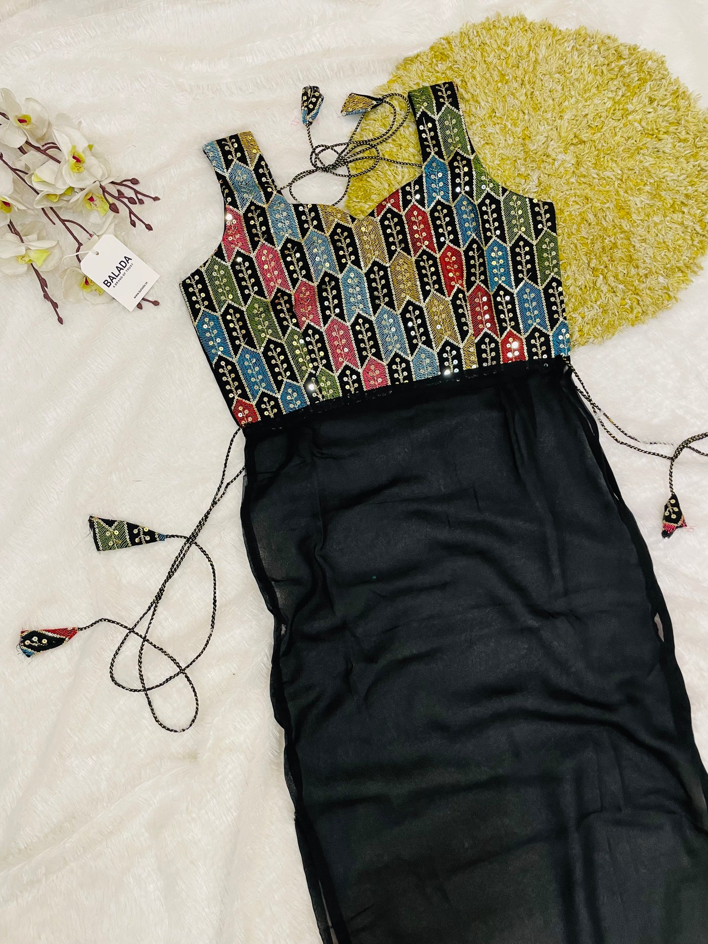 Geometric Mirror Work Kurti with Embroidered Yoke