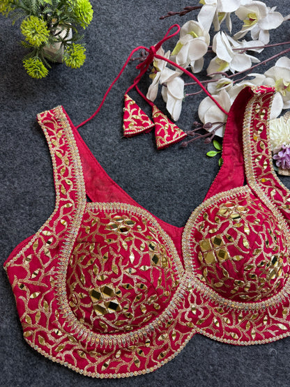 Pink Gold Mirror Work Designer Blouse | Heavy Embroidered Bridal Party Wear Blouse for Women