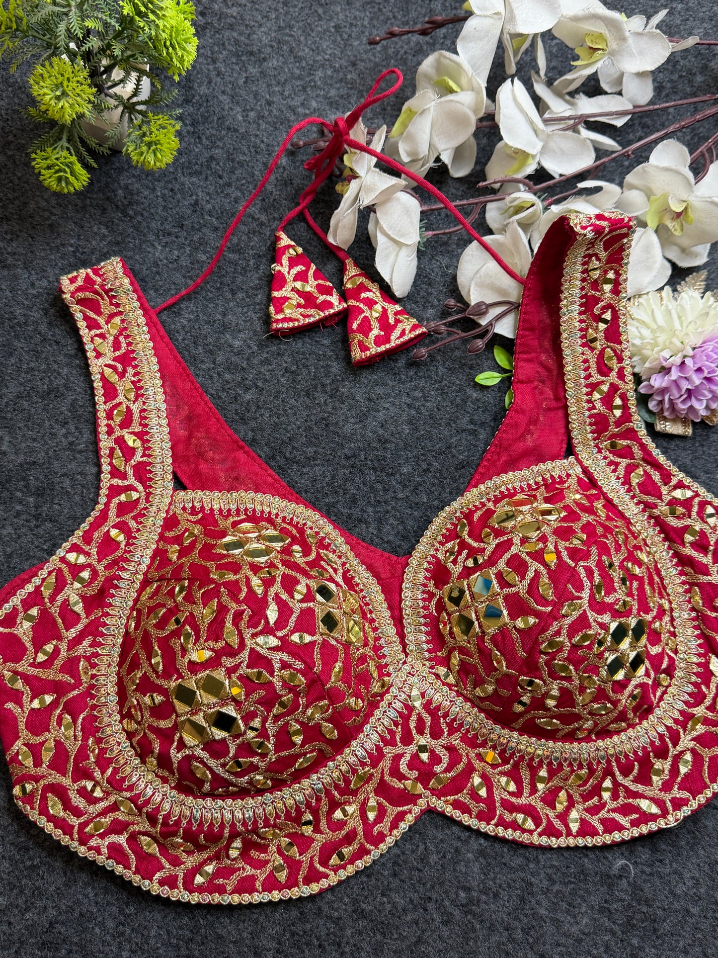 Pink Gold Mirror Work Designer Blouse | Heavy Embroidered Bridal Party Wear Blouse for Women