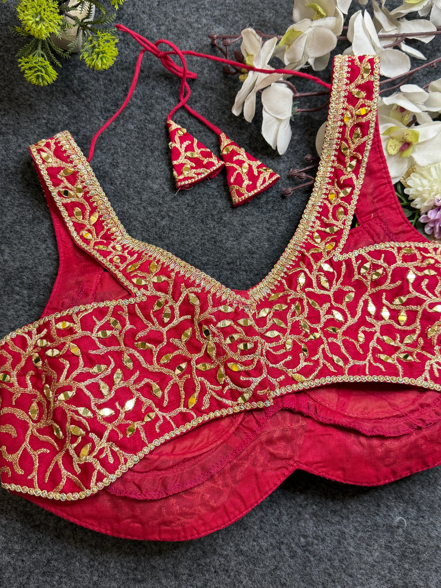 Pink Gold Mirror Work Designer Blouse | Heavy Embroidered Bridal Party Wear Blouse for Women