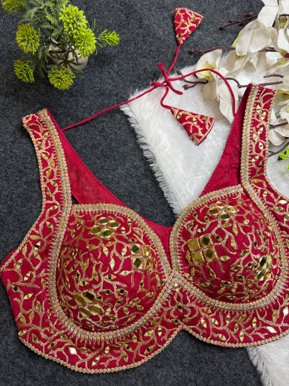 Pink Gold Mirror Work Designer Blouse | Heavy Embroidered Bridal Party Wear Blouse for Women