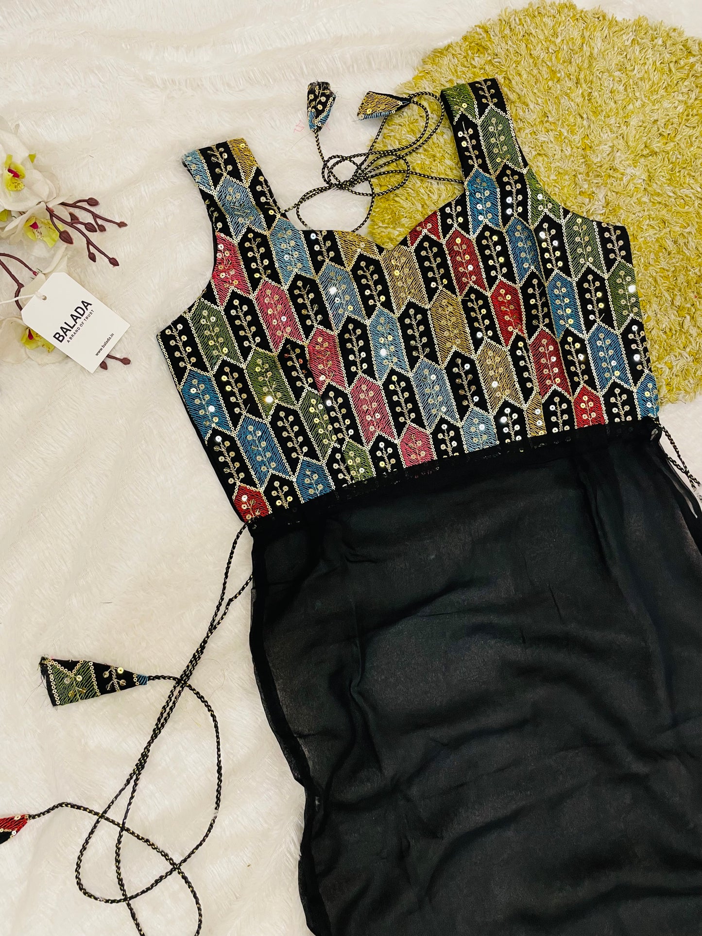 Geometric Mirror Work Kurti with Embroidered Yoke