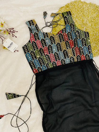 Geometric Mirror Work Kurti with Embroidered Yoke
