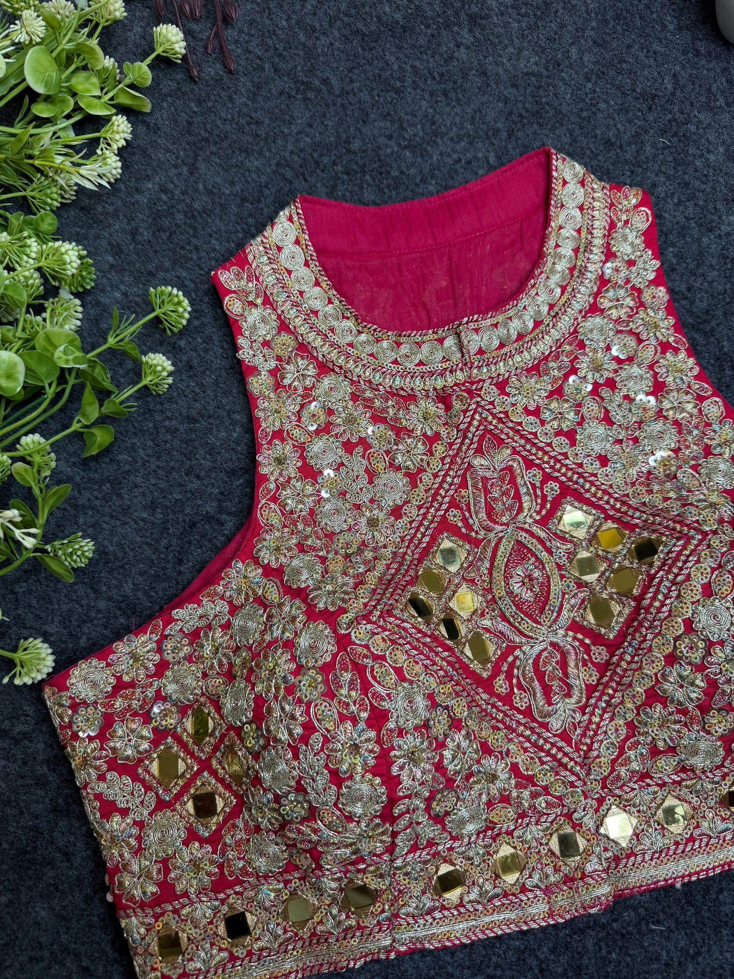 BALADA  Pink Heavy Embroidered Mirror Work Readymade Blouse for Women | Designer Bridal Lehenga Blouse | Wedding & Festive Wear Blous