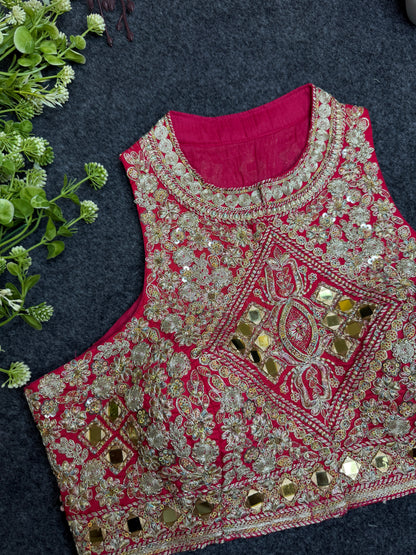 BALADA  Pink Heavy Embroidered Mirror Work Readymade Blouse for Women | Designer Bridal Lehenga Blouse | Wedding & Festive Wear Blous
