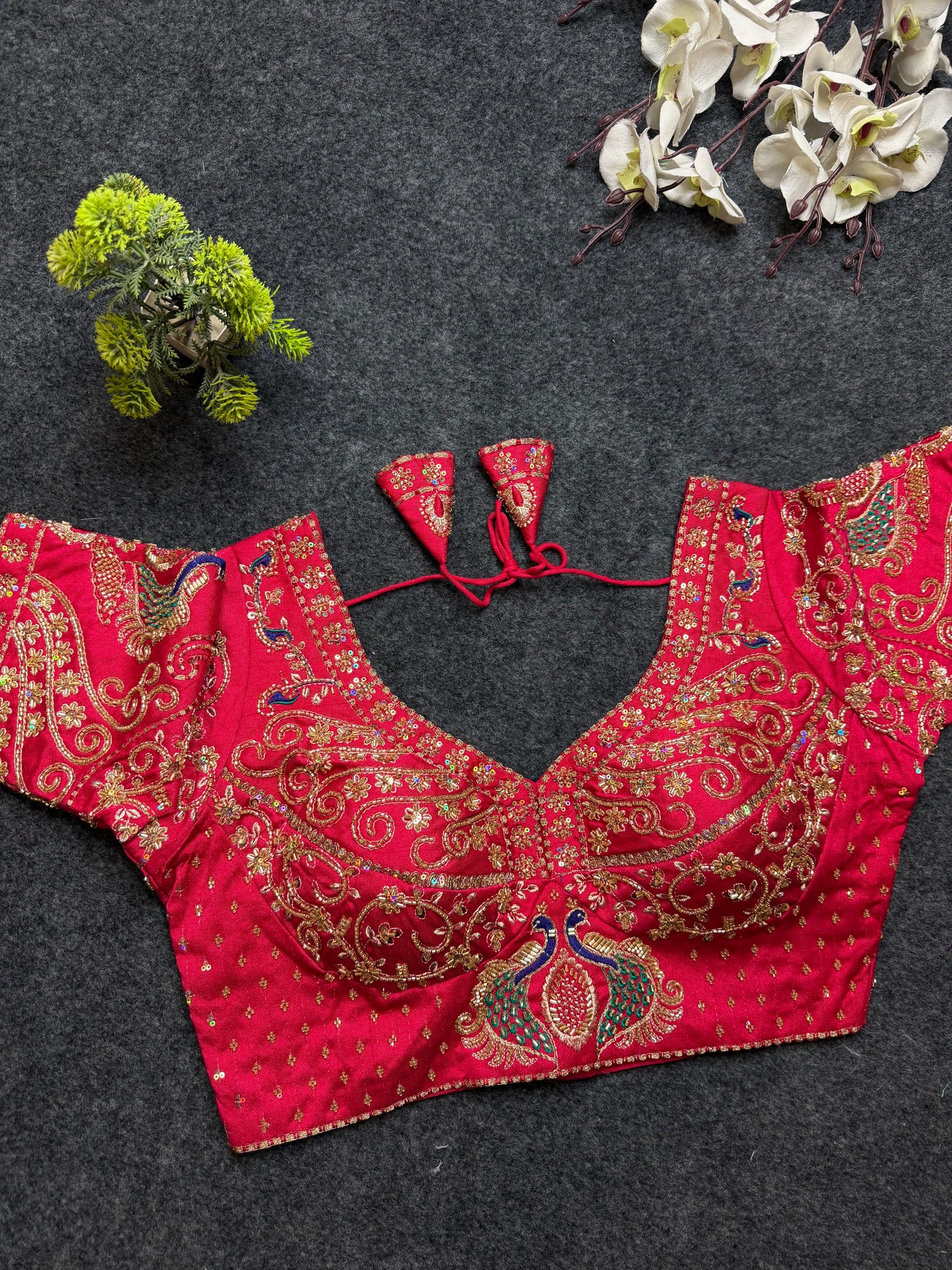 Rani Pink Peacock Embroidered Designer Blouse for Women | Bridal Heavy Work Party Wear Readymade Blouse
