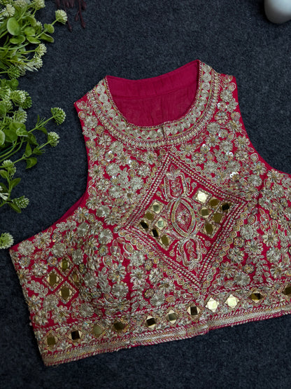 BALADA  Pink Heavy Embroidered Mirror Work Readymade Blouse for Women | Designer Bridal Lehenga Blouse | Wedding & Festive Wear Blous