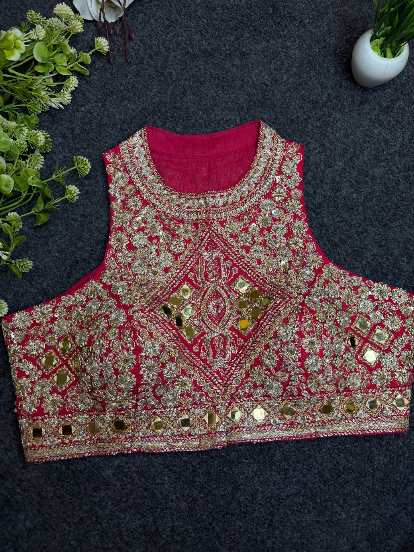 BALADA  Pink Heavy Embroidered Mirror Work Readymade Blouse for Women | Designer Bridal Lehenga Blouse | Wedding & Festive Wear Blous