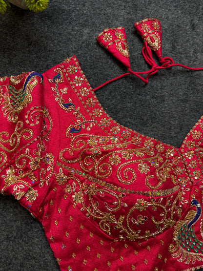 Rani Pink Peacock Embroidered Designer Blouse for Women | Bridal Heavy Work Party Wear Readymade Blouse