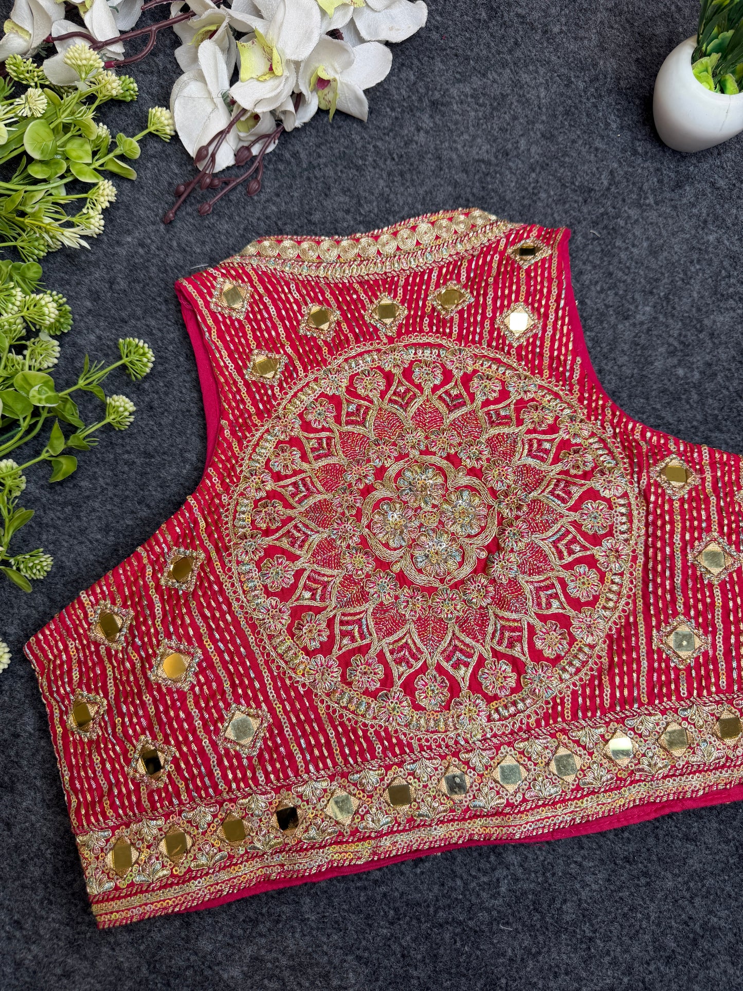 BALADA  Pink Heavy Embroidered Mirror Work Readymade Blouse for Women | Designer Bridal Lehenga Blouse | Wedding & Festive Wear Blous