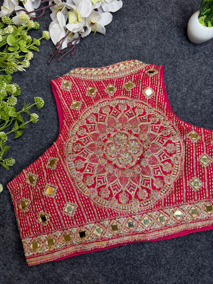 BALADA  Pink Heavy Embroidered Mirror Work Readymade Blouse for Women | Designer Bridal Lehenga Blouse | Wedding & Festive Wear Blous