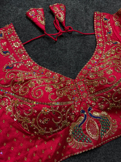 Rani Pink Peacock Embroidered Designer Blouse for Women | Bridal Heavy Work Party Wear Readymade Blouse