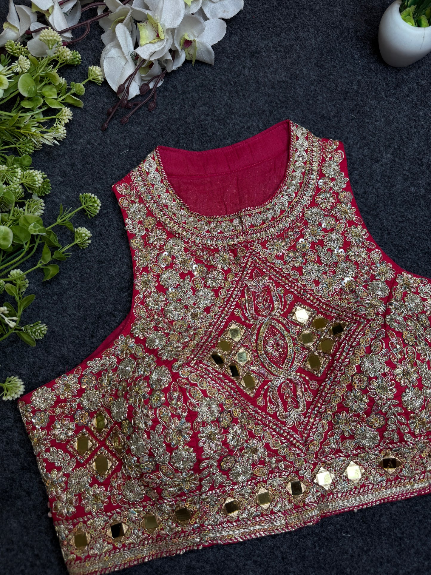 BALADA  Pink Heavy Embroidered Mirror Work Readymade Blouse for Women | Designer Bridal Lehenga Blouse | Wedding & Festive Wear Blous