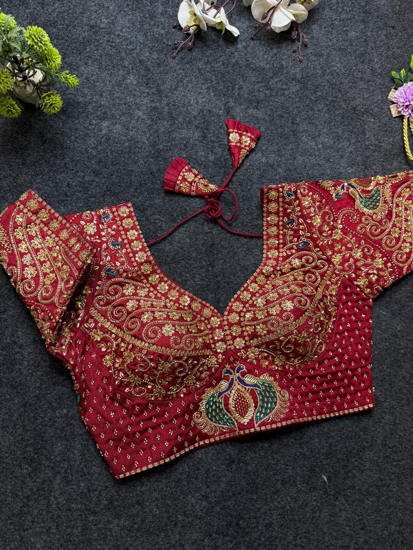 Maroon Peacock Design Heavy Embroidered Blouse | Designer Bridal Wedding Party Wear Blouse for Women