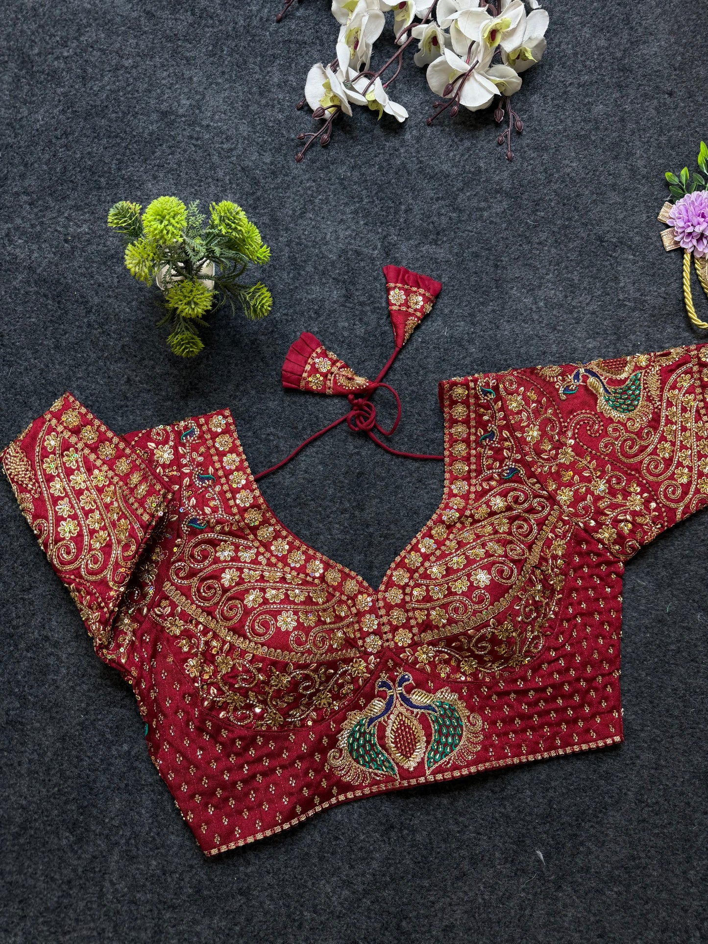 Maroon Peacock Design Heavy Embroidered Blouse | Designer Bridal Wedding Party Wear Blouse for Women