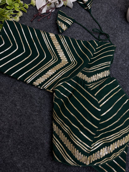 BALADA Bottle Green Designer Readymade Blouse for Women | Fancy V Neck Party Wear Blouse | Lehenga Saree Blouse with Golden Stripe Work