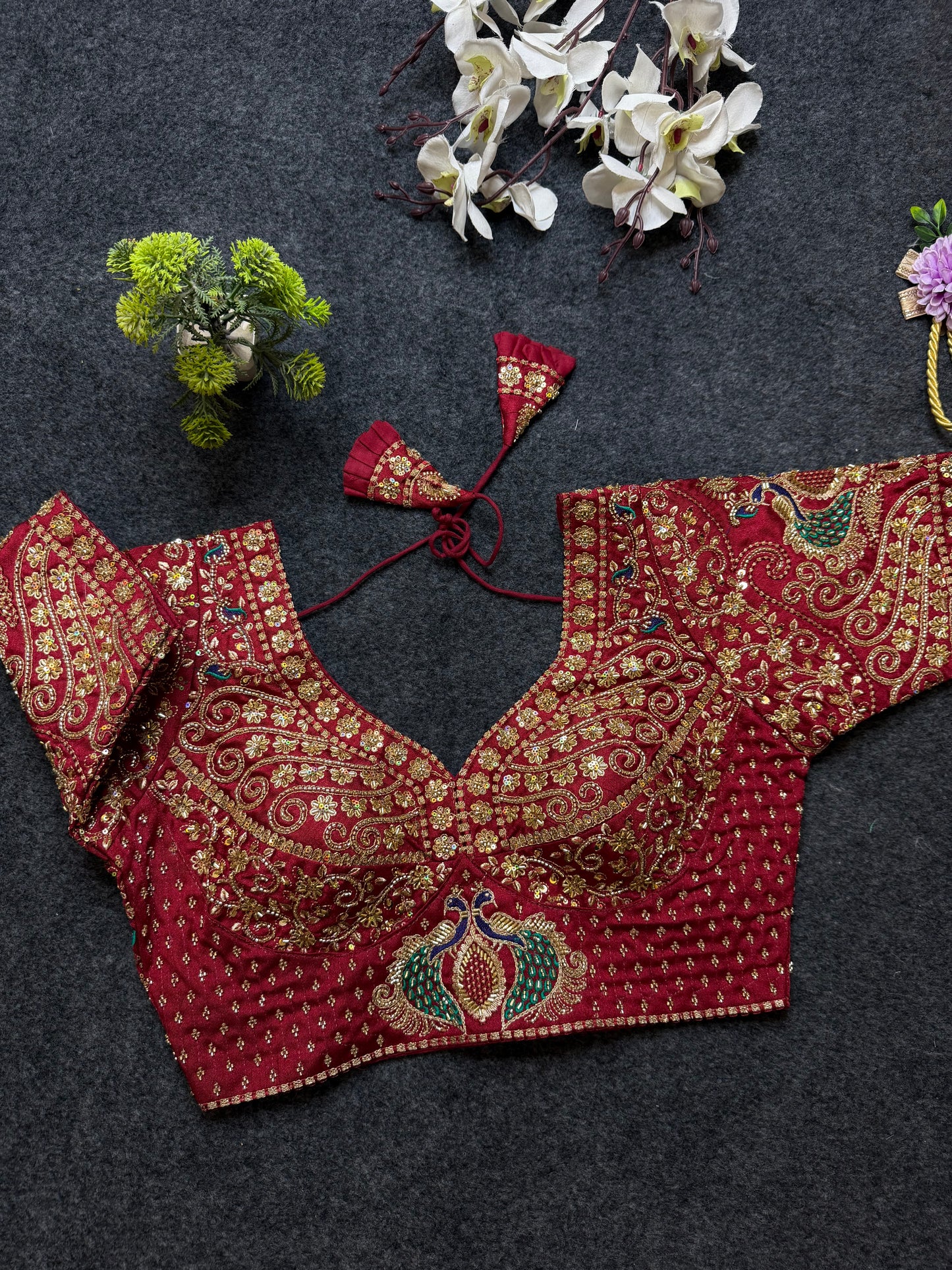 Maroon Peacock Design Heavy Embroidered Blouse | Designer Bridal Wedding Party Wear Blouse for Women