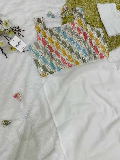 Geometric Mirror Work Kurti with Embroidered Yoke
