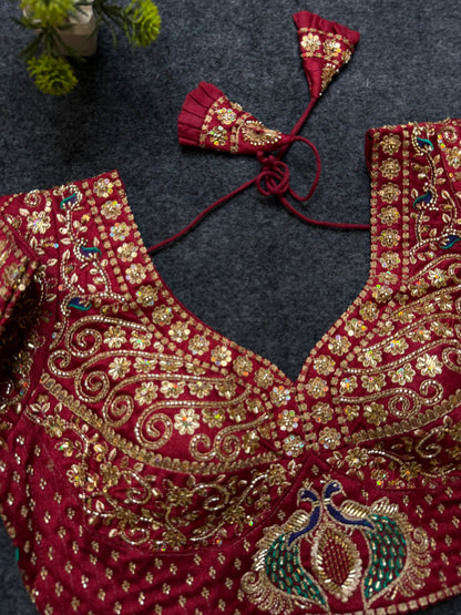 Maroon Peacock Design Heavy Embroidered Blouse | Designer Bridal Wedding Party Wear Blouse for Women